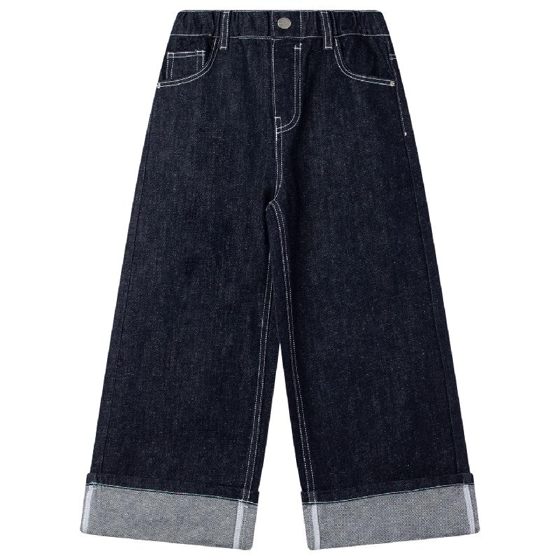 Mucmukn Unisex Kids Rolled-Cuff Embroidered Soft Non-Fading Jeans 110CM