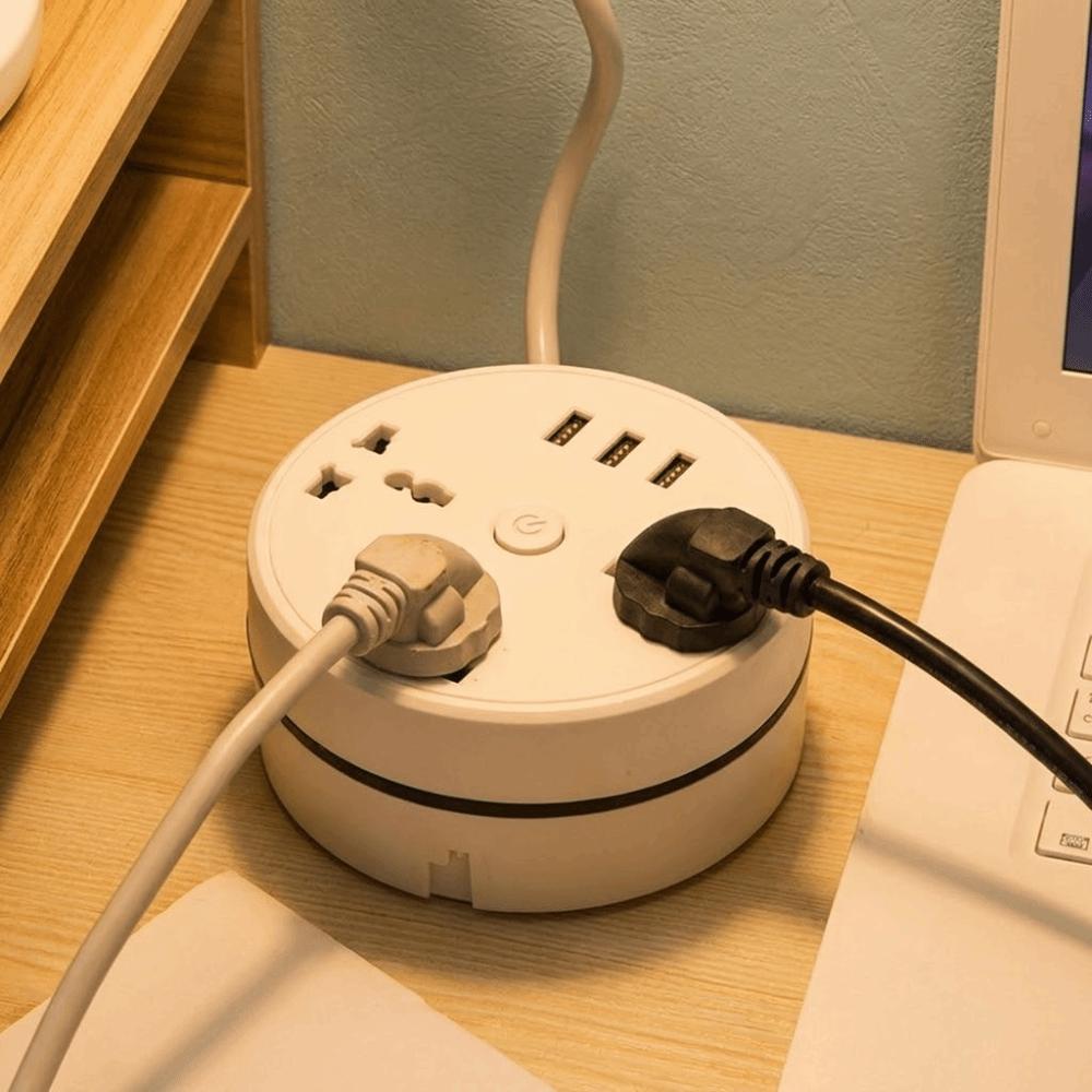 3 USB Ports Portable Extension Socket Round Design USB Charger Plug  International Travel