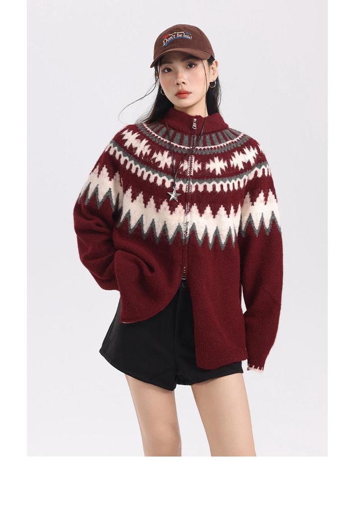 Unisex Fair Isle Wool Cardigan: Spring & Autumn Casual Color Block, Loose Long Sleeve Sweater for Men & Women