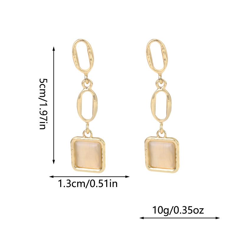 Silver Needle Geometric Cat's Eye Tassel Earrings for Women - Unique Design