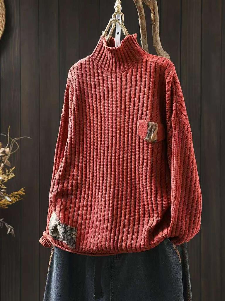 Johnature Women Pullover Sweaters Spring Solid Color Long Sleeve Knitted Cloths Soft Female Sweaters