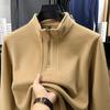 2025 Autumn/Winter Men's Solid Color Half-Zip Windproof Stand Collar Fleece Hoodie