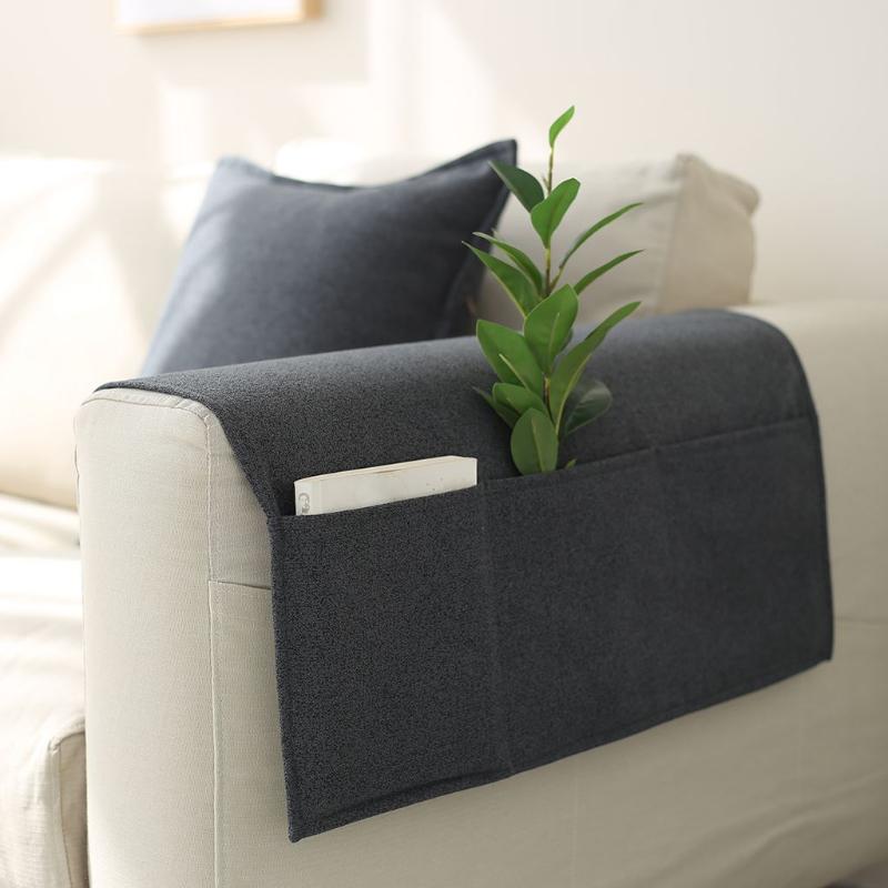 Cotton Linen Fabric Storage Armrest Pad Anti Slip Dustproof Simple Storage Pocket Four Season Universal Sofa Armrest Cover Cloth