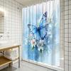 1pc Blue Butterfly Shower Curtain - Soft Watercolor Background, White Flowers,  12 Hooks, Washable, Polyester