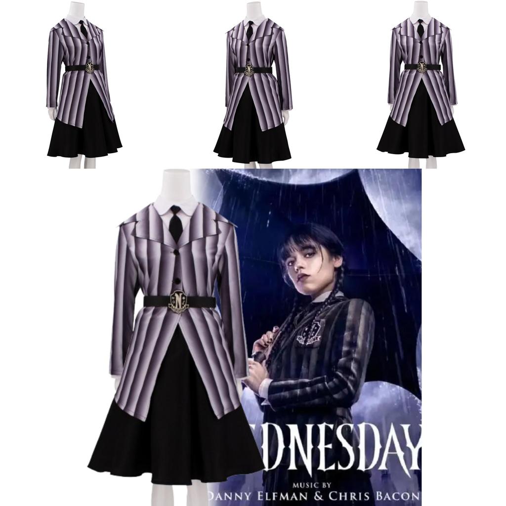 Wednesday Cosplay Costume For Kids With Polyester Fabric For Halloween And Themed Parties