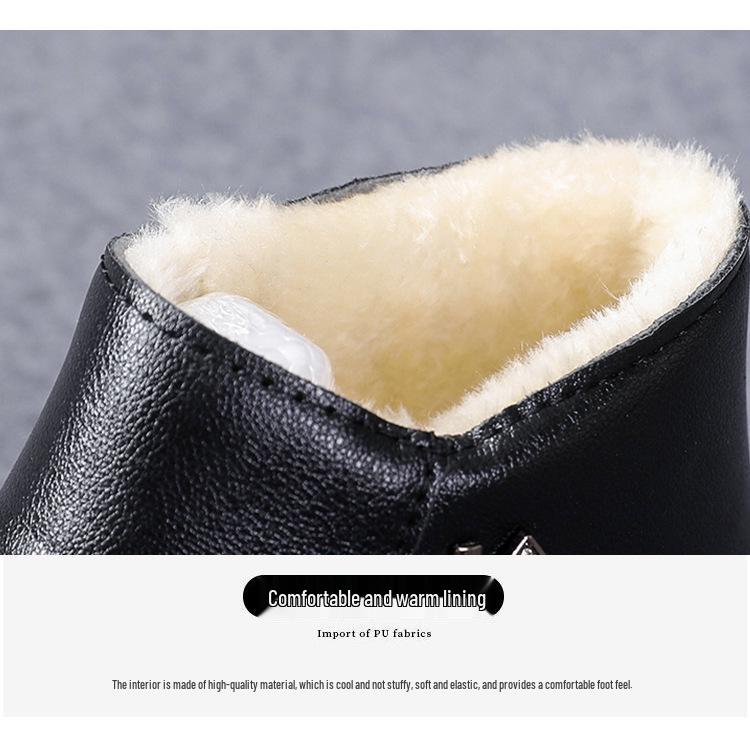 Women's Winter Soft Sole Cotton Boots for Middle-Aged and Elderly - Velvet-Lined, Flat Bottom, Leather Short Boots
