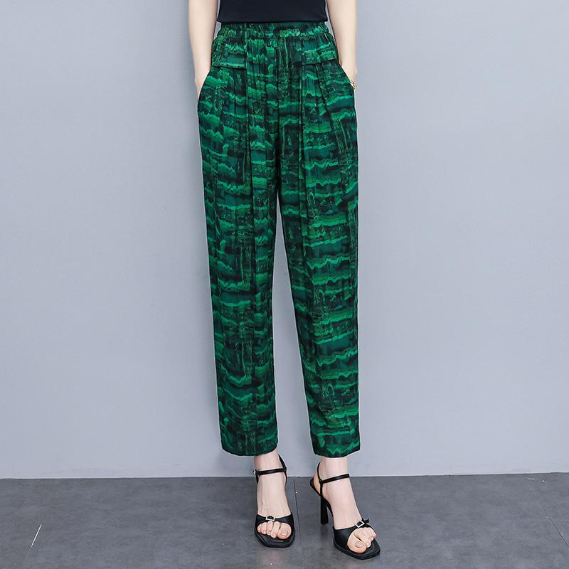 Pantalons pour femmes taille haute grande taille, pantalons amples vintage d'été, taille élastique, vêtements pour femmes d'âge moyen