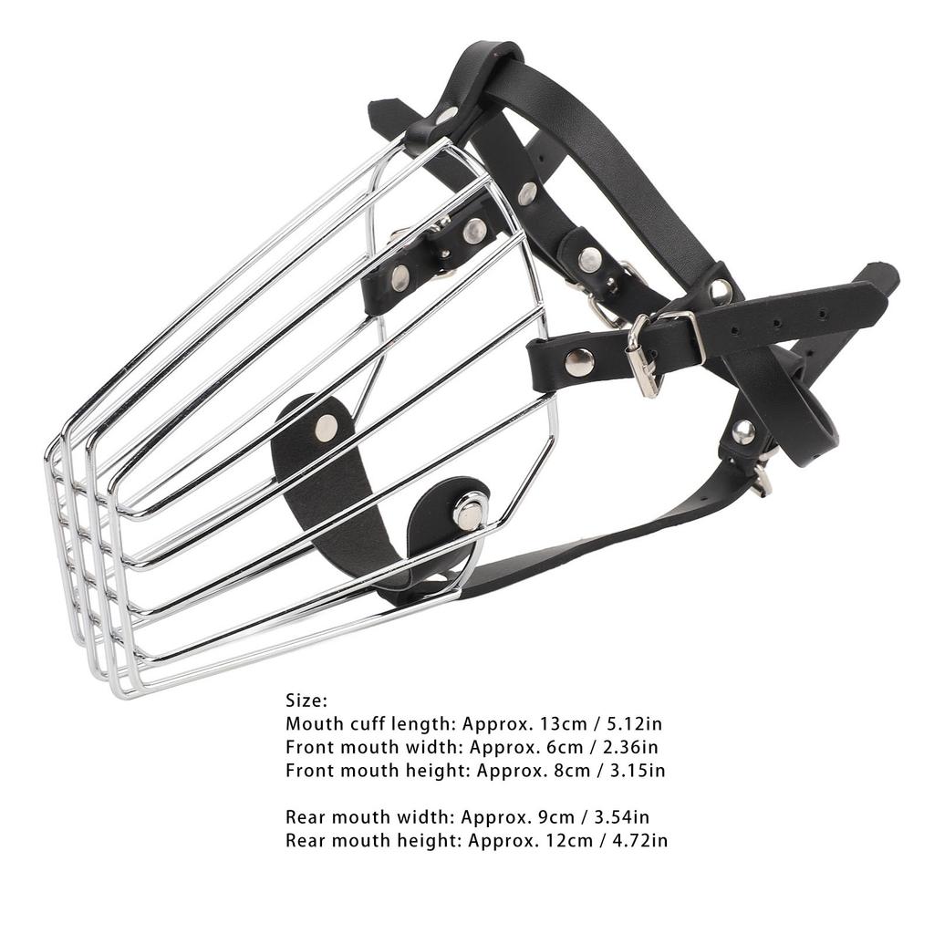 Náhubek pro psa, nerezový košíkový náhubek s PU popruhem, prodyšný, nastavitelný, zabraňuje kousání, pro střední až velké psy