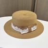 Summer French flat-top straw hat, lace bow, small edge sunscreen hat, fashionable retro seaside vacation sunshade hat