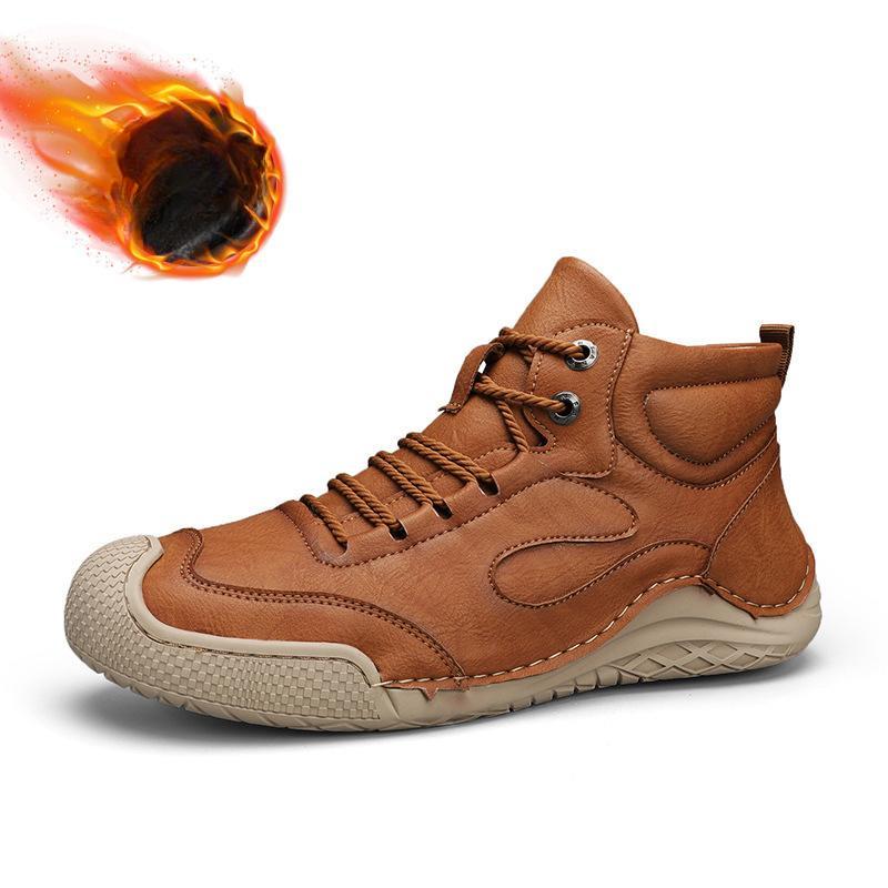 Large Size Men's Shoes Hand-sewn Medium and High Top Casual Shoes Leather Flat Bottom Outdoor Tooling Boots