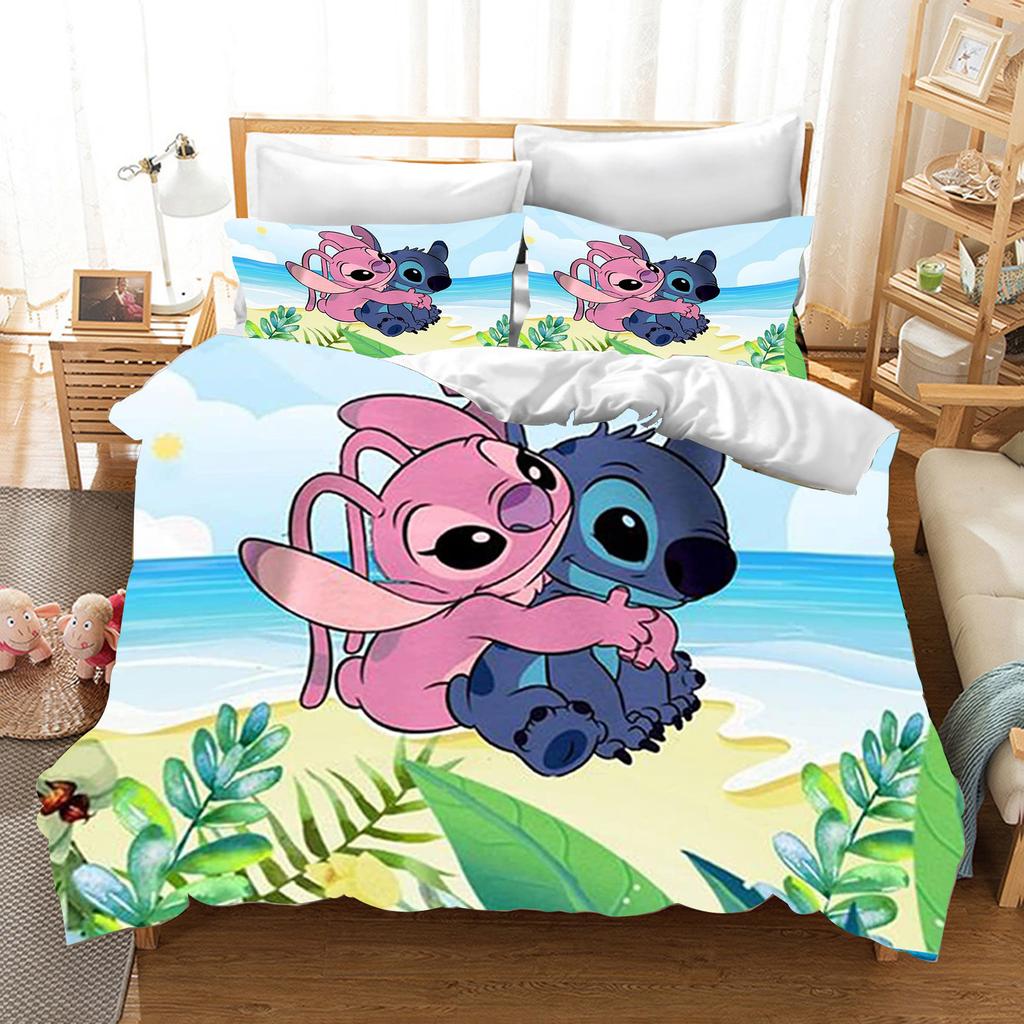 Stitch Anime Domácí Ložnice Přikrývka Severský polyesterový materiál vhodný pro děti i dospělé 3dílná sada