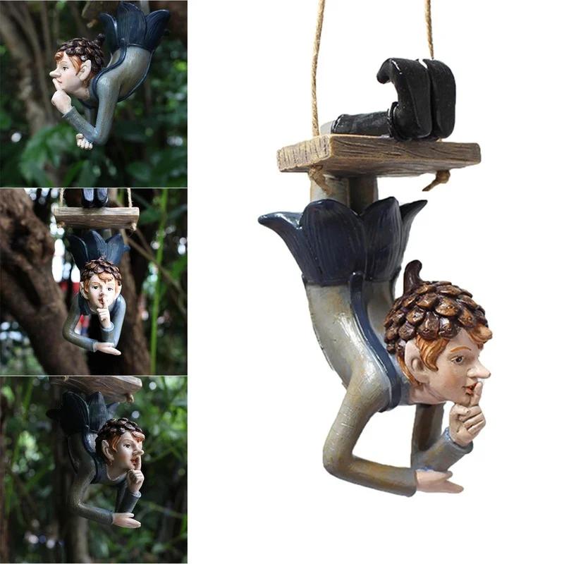 

Cheap Hot Sale Resin Tree Ornaments Walnut Boy Figurine For Garden Decoration Resin Fairy Garden Walnut Boy Swinging Sculpture