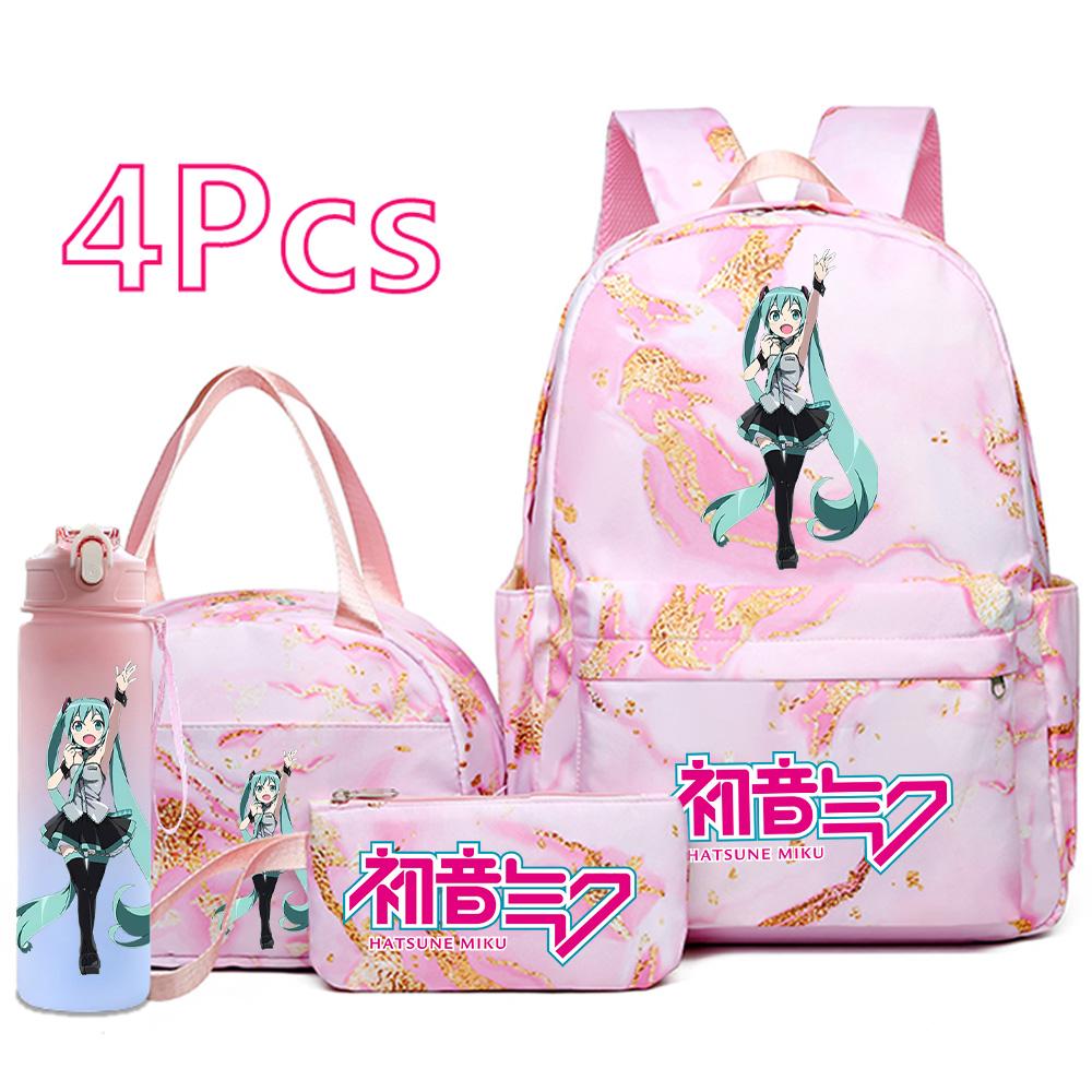 4 ks/sada Anime Hatsune Miku Potisk Batoh Kabelka Pouzdro na tužky 750ml Láhev na vodu pro Dospívajícího Chlapce Dívku Velkokapacitní Voděodolný Školní batoh Dárek