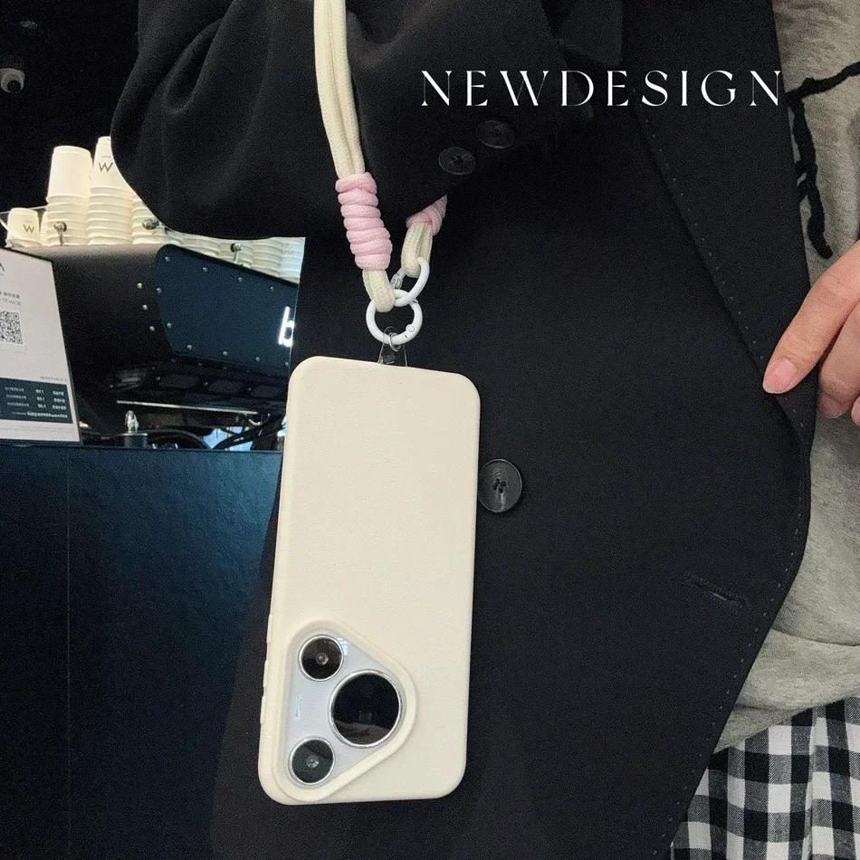 Litchi Pattern Leather Wrist Strap Case for Huawei P70 Pura 70 Ultra P60 P50 Pro Mate 40 50 60 Pro Plus Soft Lanyard Cases Cover