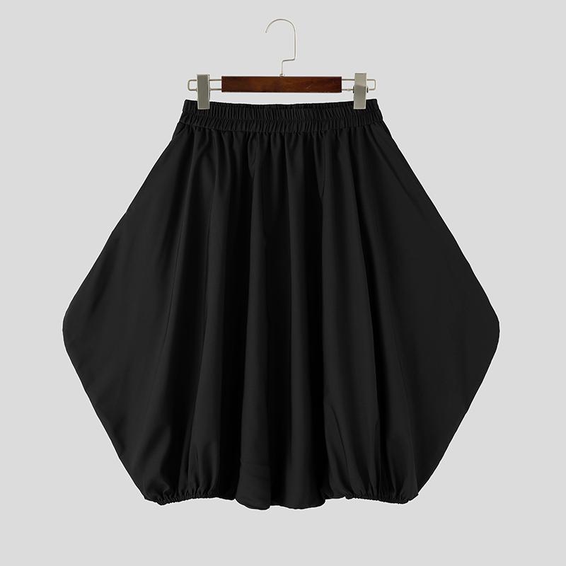 INCERUN Men Summer Elastic Waist Pockets Casual Loose Baggy Shorts Half Pants S чёрный