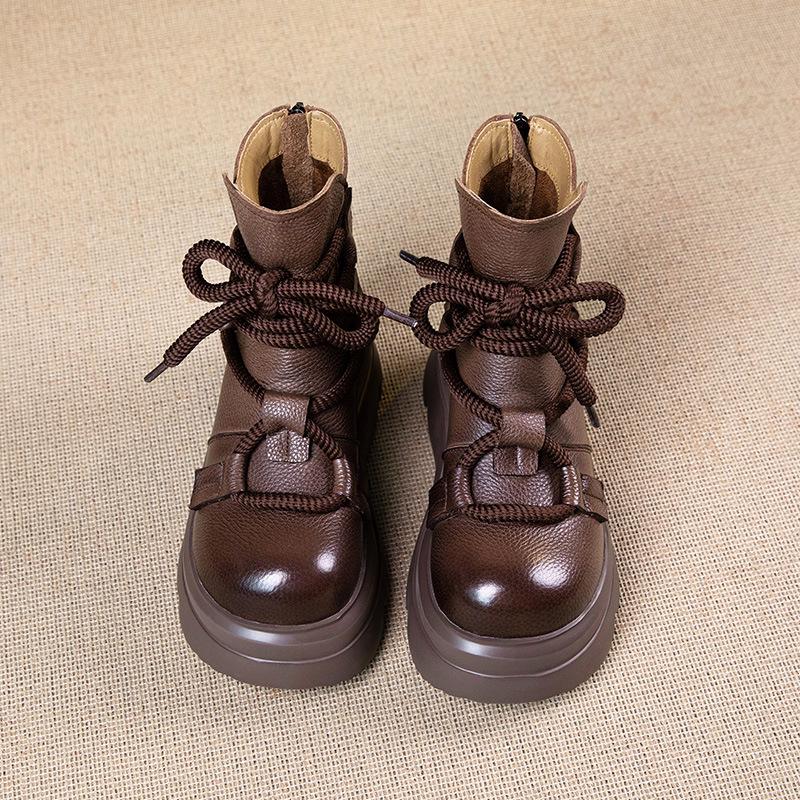 

Women s Genuine Leather Platform Martin Boots - 2025 Autumn/Winter Retro Style, Perfect with Skirts for Outdoor Wear. 38