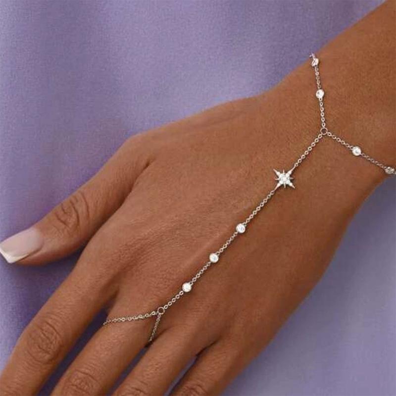 Adjustable Finger Decoration Bracelet Glittering Rhinestones Star Charm Hand Chain Jewelry Special Gifts for Women