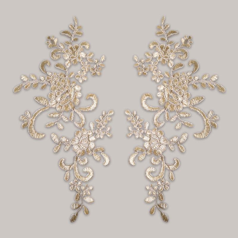 Lace Applique Sew on Patch Fabric 1Pair Embroidery Flower Exquisite Trim Patches Crafts Stickers Bag Gown Decoration Wholesale