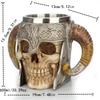 1 taza de cerveza con forma de calavera de cuerno de 550 ml, taza de cerveza con forma de calavera vikinga 3D, taza de café, taza de acero inoxidable para beber, regalos de Halloween, artículos para beber