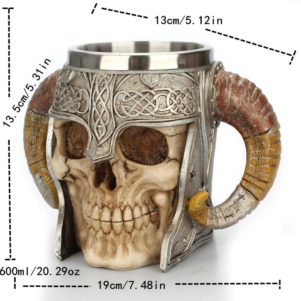 1 taza de cerveza con forma de calavera de cuerno de 550 ml, taza de cerveza con forma de calavera vikinga 3D, taza de café, taza de acero inoxidable para beber, regalos de Halloween, artículos para beber
