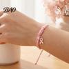 Soft Multi Strand Rope Bracelet Breast Cancer Awareness for Women, Adjustable Woven String with Heart Butterfly Alloy Pendants Ribbon Charm, Handmade