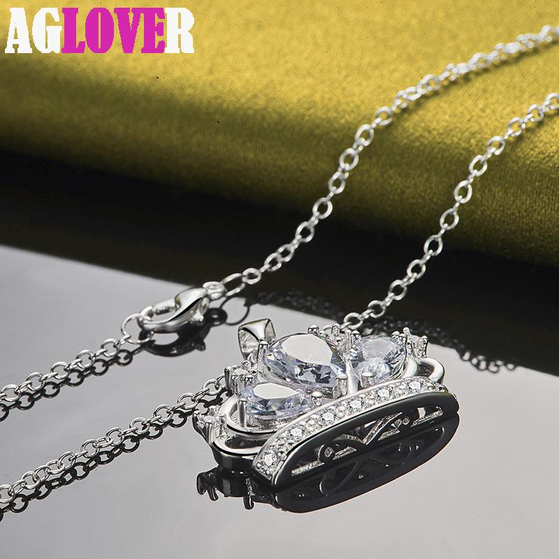 925 Sterling Silver AAA Zircon Crown Pendant Necklace Jewelry