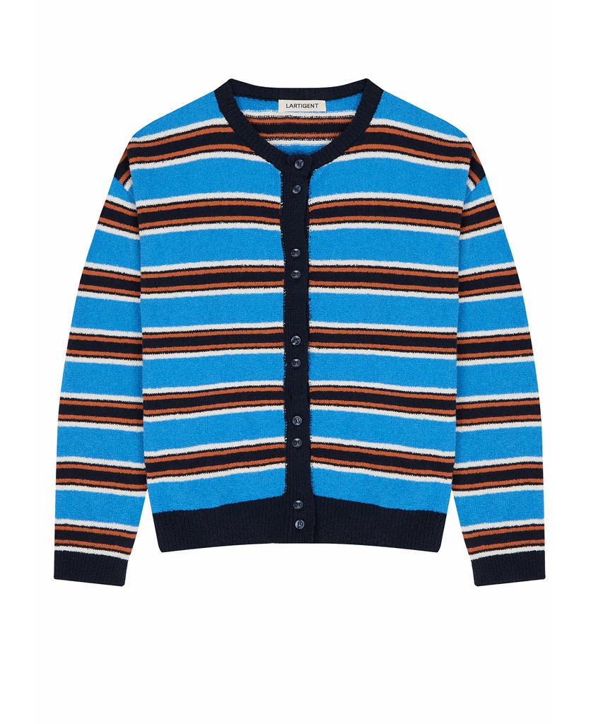 Lartigent L23 Übergroßer Strickcardigan mit Streifen(Marine)