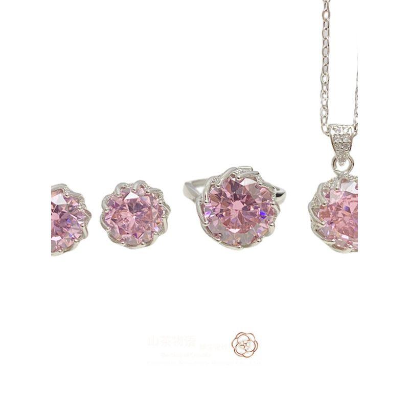 Vintage Fireworks Cut High Carbon Diamond European and American Fashion Luxury Fancy Lotus Ring Necklace and Earring Suit Female