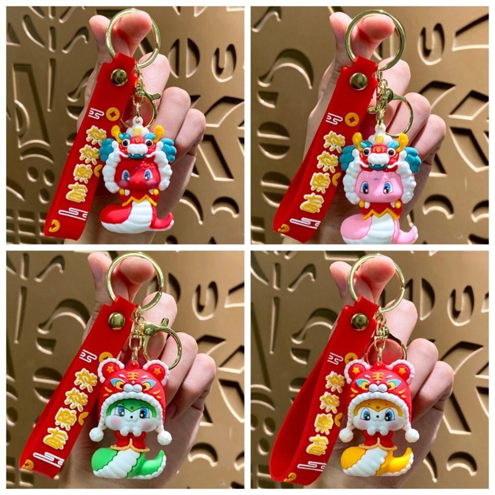 Lion Dance 2025 New Year Pendant Good Lucky Snake Key Ring Fashion Snake Keychain  Bag Charm
