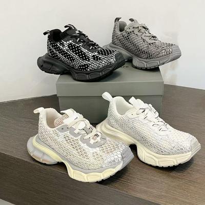 Hochwertige Sneakers Damen Skateschuhe Strass Damen Slipper Plateau Fischnetz Glänzende Damen Freizeitschuhe Kristall Sneaker