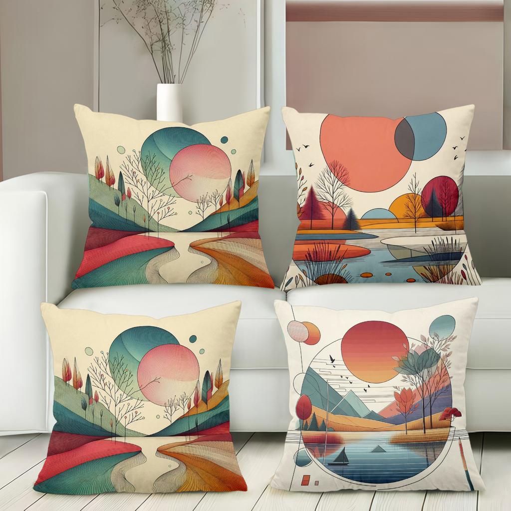 Pieces Boho Abstract Landscape Pillow Covers Polyester sofa decorative cushion cov Headboard Pillow (Without Pillow Core