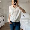 New Arrivals Open Run Short Sleeve Knit Raglan Collar Neck Hidden Placket Spring