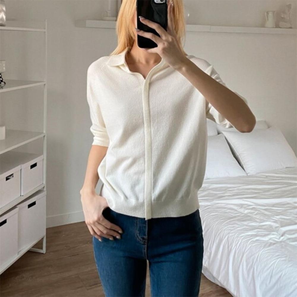 New Arrivals Open Run Short Sleeve Knit Raglan Collar Neck Hidden Placket Spring
