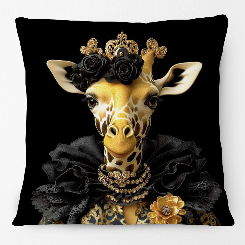 Fashion Animals Portraits Poster Zebra Tiger Leopard Lion Giraffe Fox Moose With Floral Cushion Cover Decorative Pillow Case