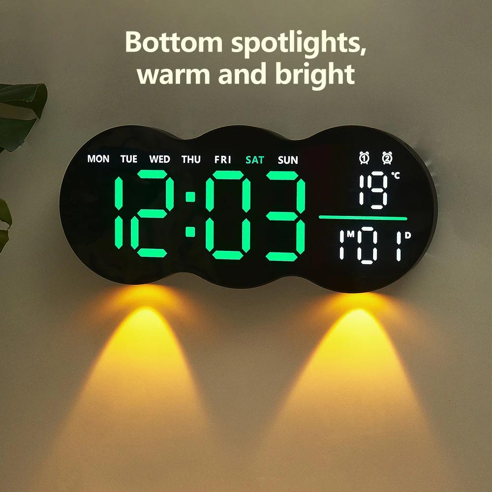 New Multi-Functional Clock Wall Lamp Time Temperature and DST Alarm Display Ambient Spotlights Remote Control LED Wall Clock