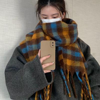 Sciarpa scozzese in mohair coreano da donna: Scialle lungo invernale in maglia di cashmere imitazione, spesso e caldo
