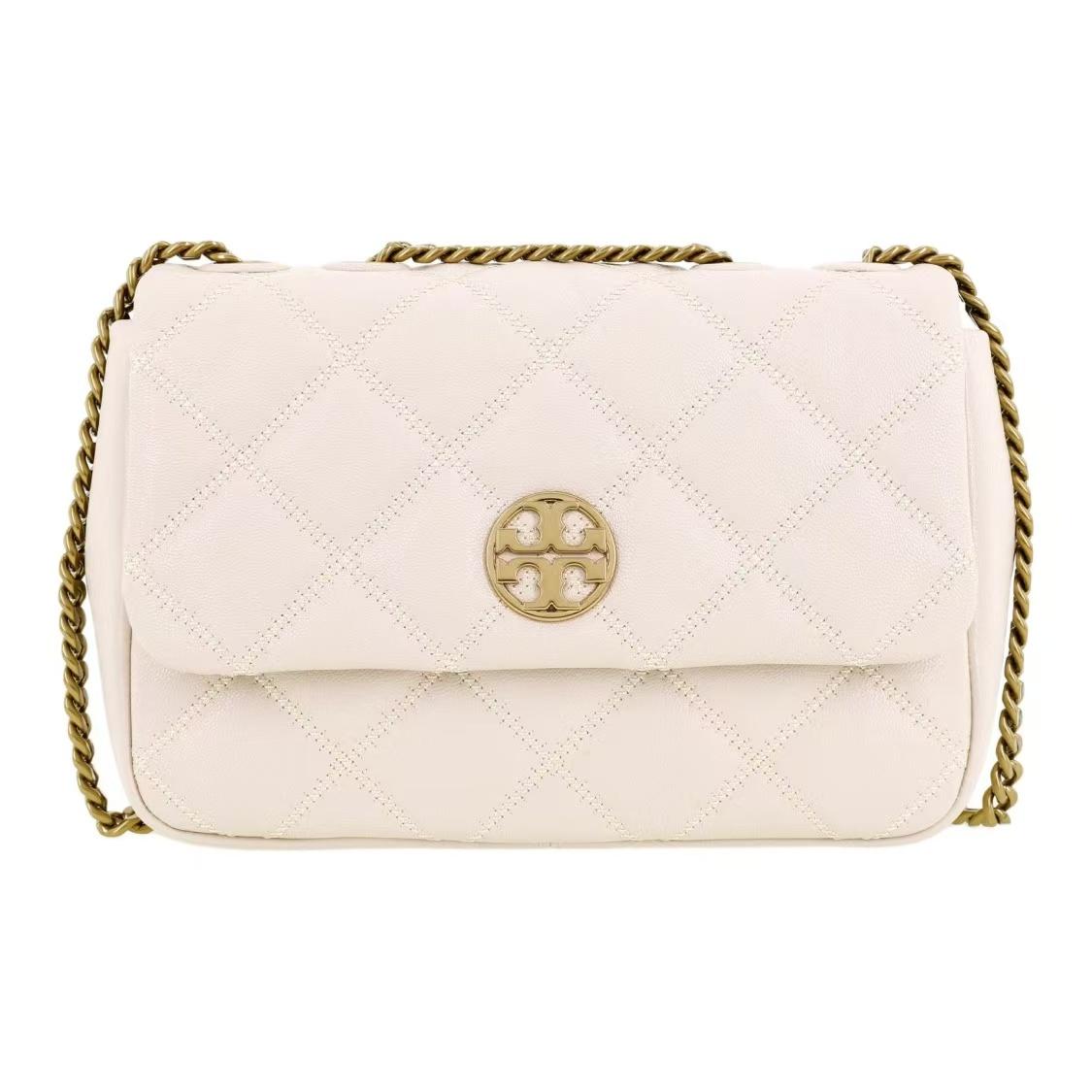 

Tory Burch TB-Willa Quilted Chain Leather Square Messenger Bag Women Handbags Brie-Cheese-White 148243-724 Basic Set (Bag+Dust Bag)