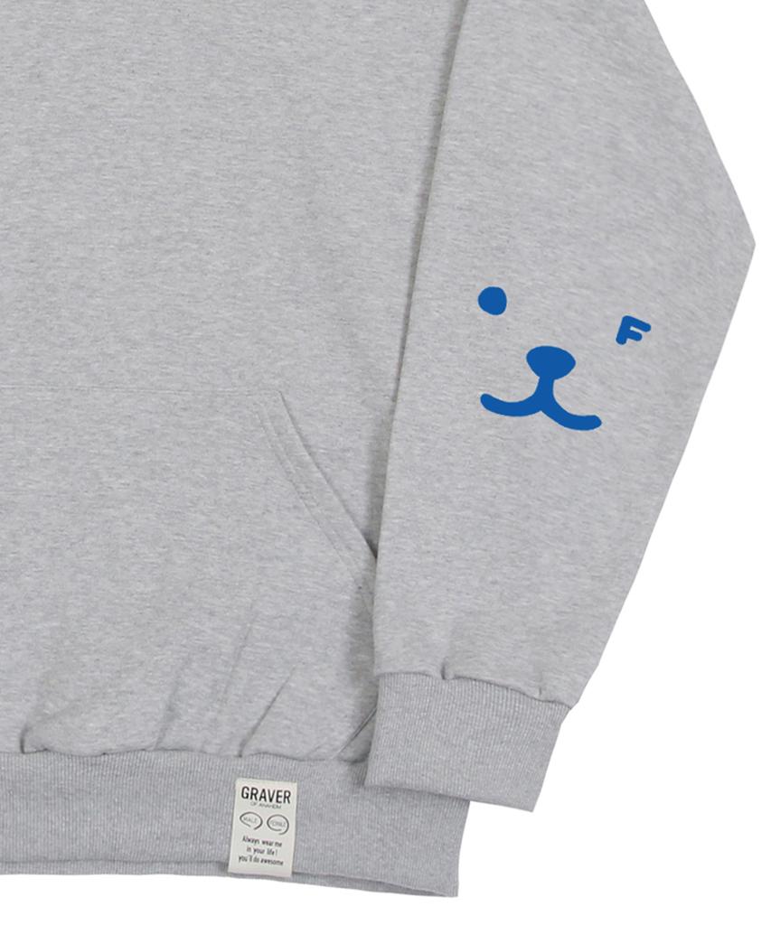 [Unisex] Elbow Puppy Face Smile Hoodie_Gray/Blue Logo