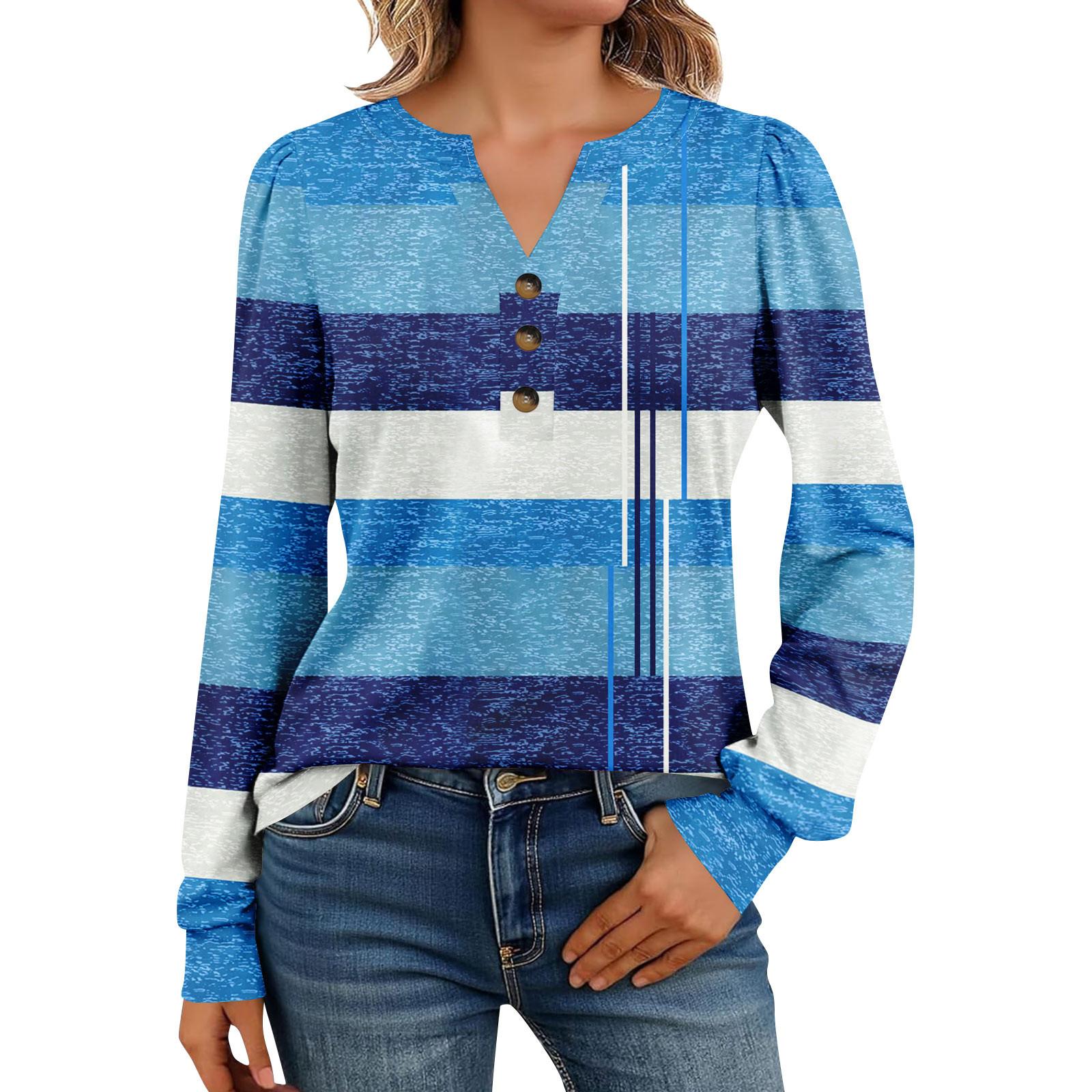 

Женские рубашки с длинным рукавом Хенли Повседневные топы Модные блузки Милые футболки L синий