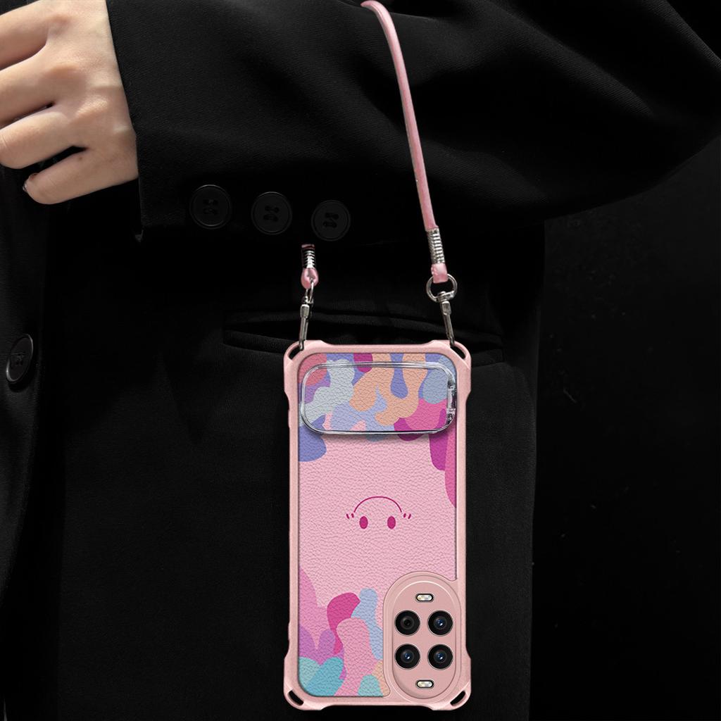 Smiley face is suitable for Huawei nova15 mobile phone case nova14 bracket case nova13/12 simple 11/10 with lanyard.