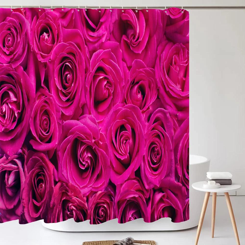 

1 шт. арт роза водонепроницаемая шторка для душа, цветы в цветочном стиле, декоративная шторка для ванной комнаты с пластиковыми крючками W90xH180cm
