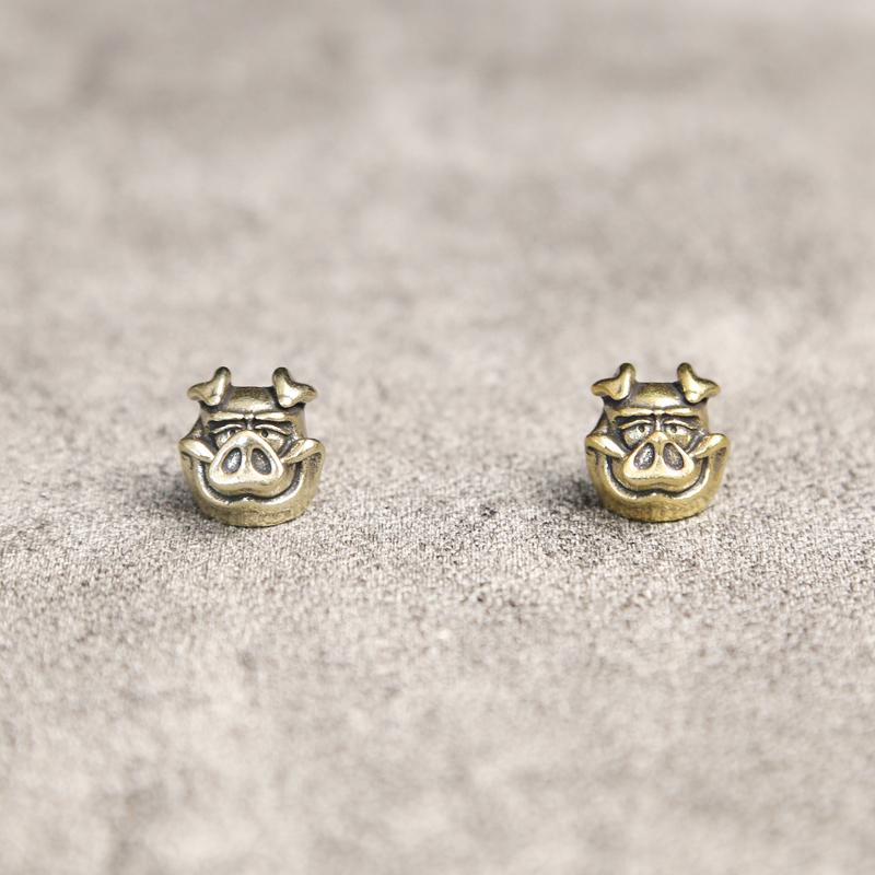 White Pig Brass Knife Beads Key Ring Lanyard Pendants Vintage Silvery Piggy Umbrella Rope DIY Boar Paracord Bracelet Accessories