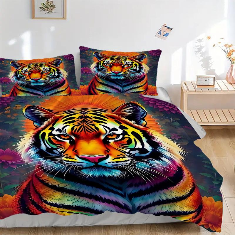 

3pcs Colorful Tiger Duvet Cover Set, 1 Duvet Cover + 2 Pillowcases (No Insert), High-Definition Print, Home & Dorm yy251123001 135x200cm