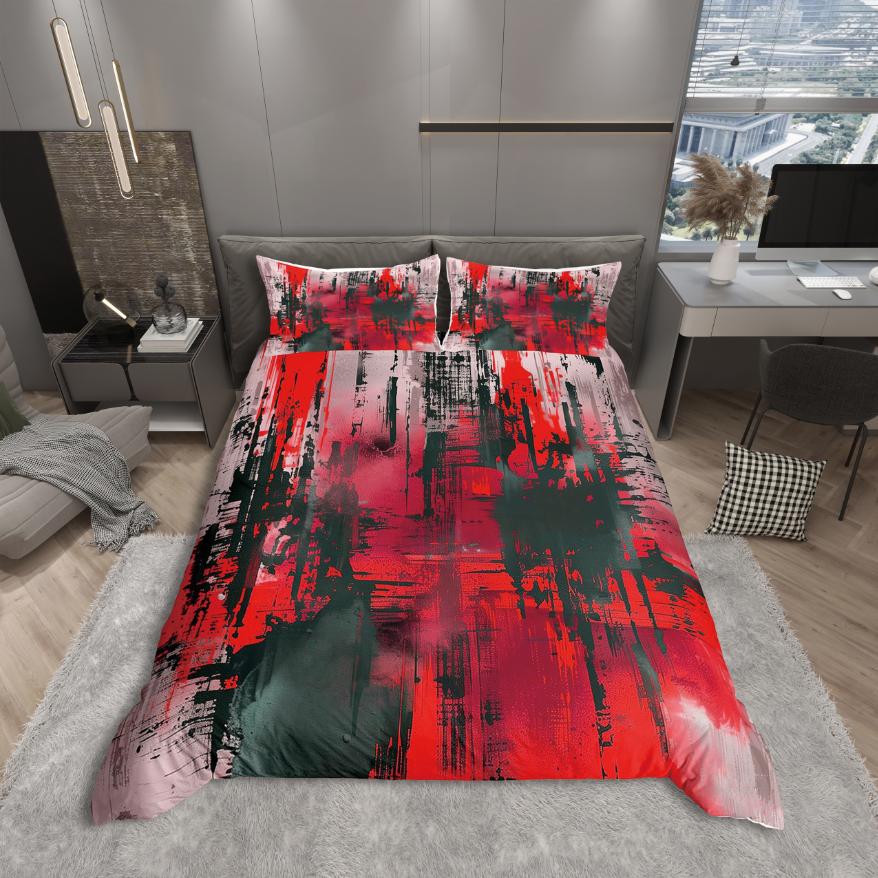 Comforter Homewish Modern Abstract Art Pink Orange Stripes Geometric Bedding Set Oil Printing Reversible Decor