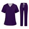 Soild Scrub Arbeitsuniform Anzug für Damen Kreuz V-Ausschnitt Kurzarm Fun T-Shirts Arbeitskleidung T-Shirt mit Taschen