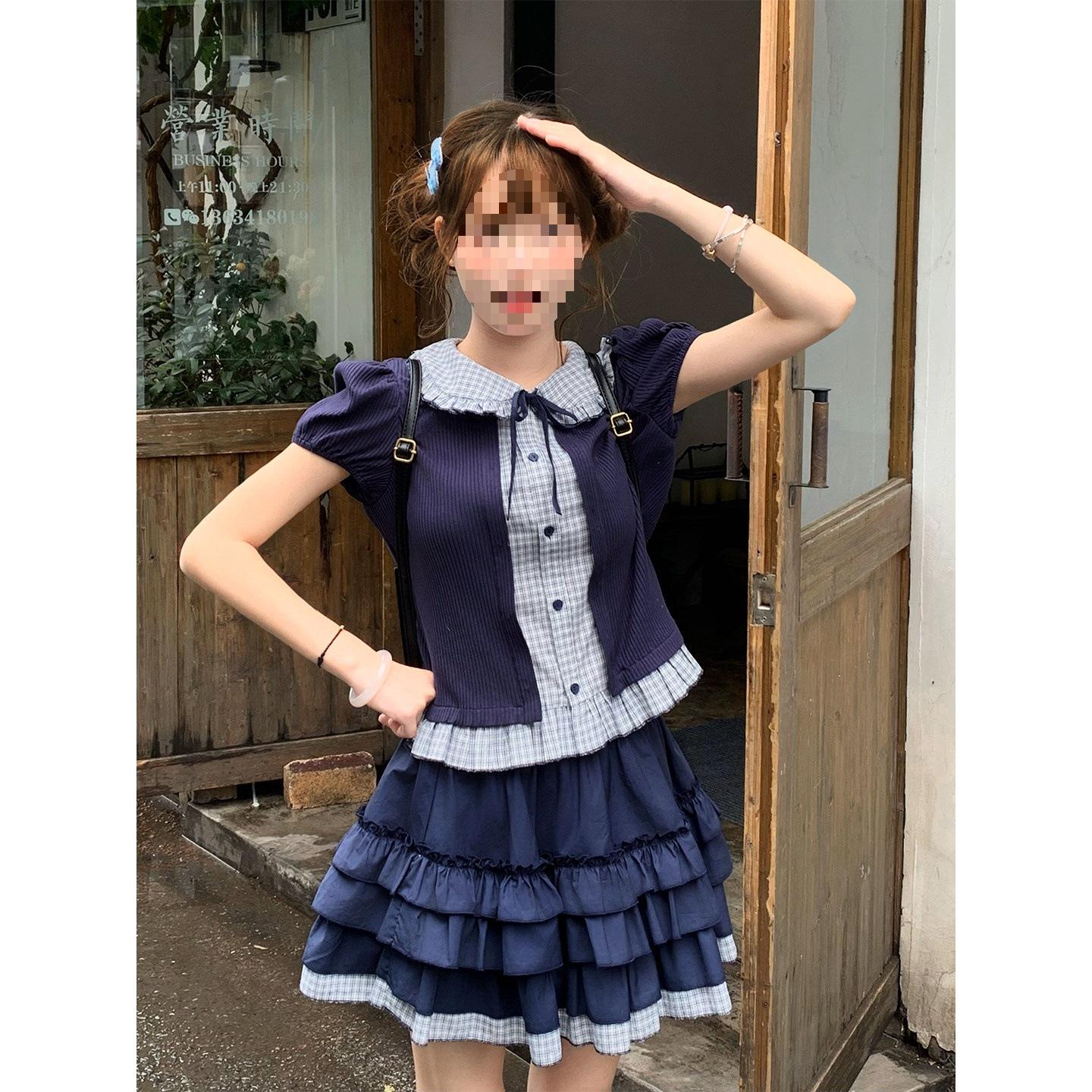 Женский летний клетчатый комплект из двух предметов Sinsingirl - Темно-синий L