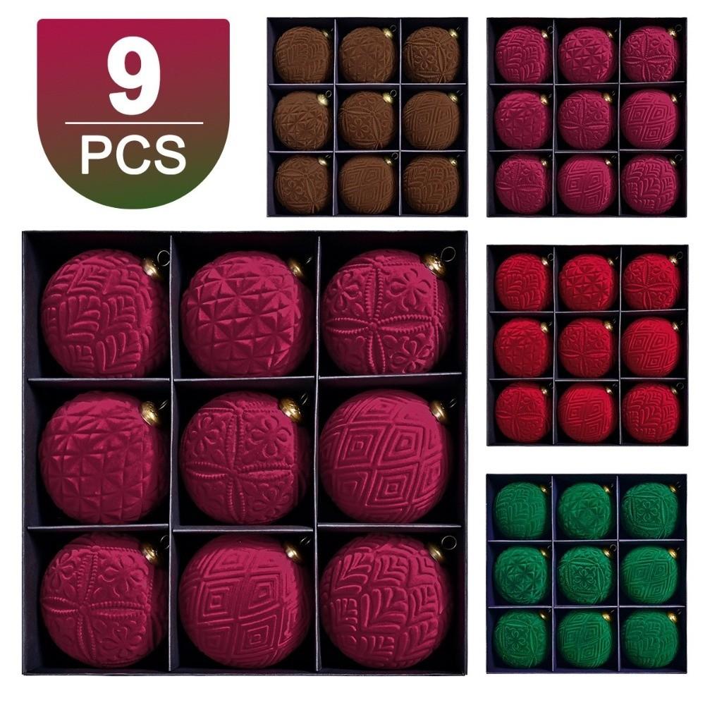 9 Stück 10cm Weihnachts-Hängekugeln Vintage Weihnachtskugeln Samt-Weihnachtskugeln Weihnachtsbaum