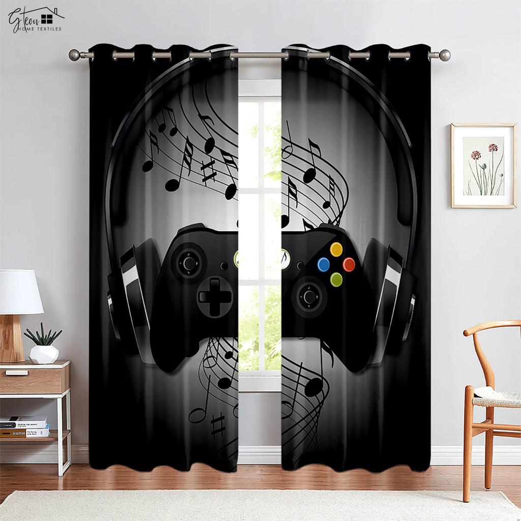 Cool Game Controller Printed Curtains Suitable For Children's Room Bedroom Game Room E-Sports Room Decorative Curtains 2 Pieces