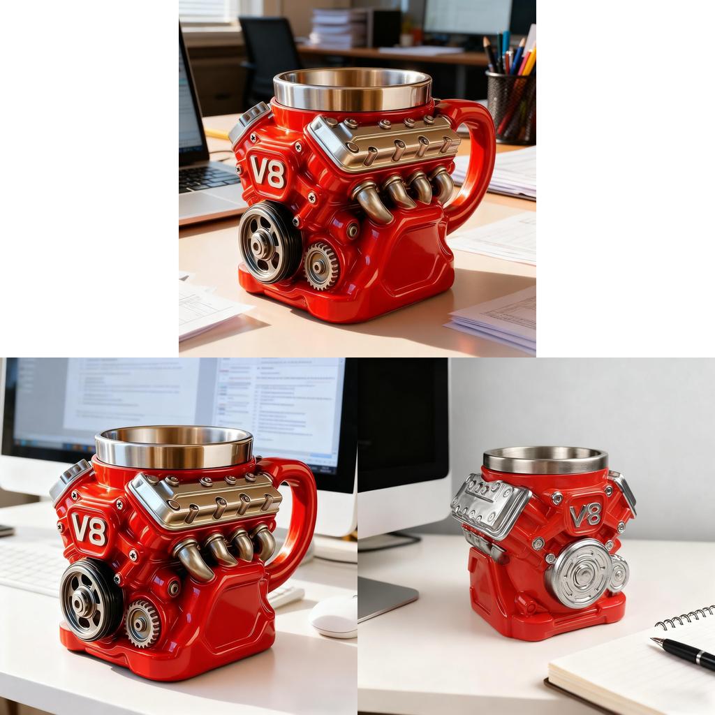 ספל קפה מנוע V8 שרף פלדת אל-חלד מתנה מקורית לחובבי רכב
