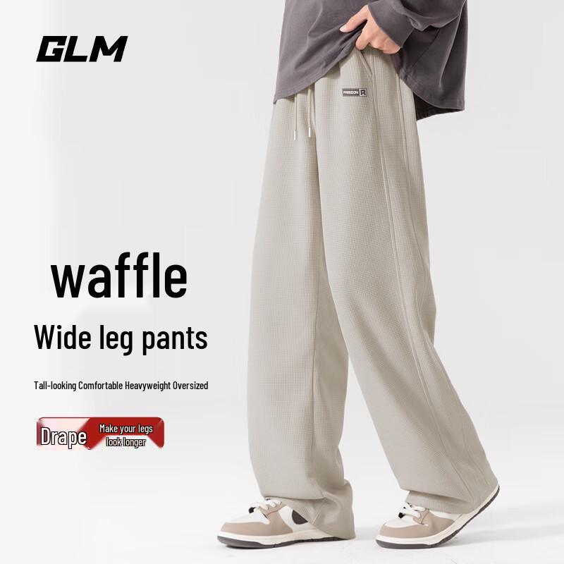 GLM Men's Waffle Weave Wide-Leg Casual Sweatpants
